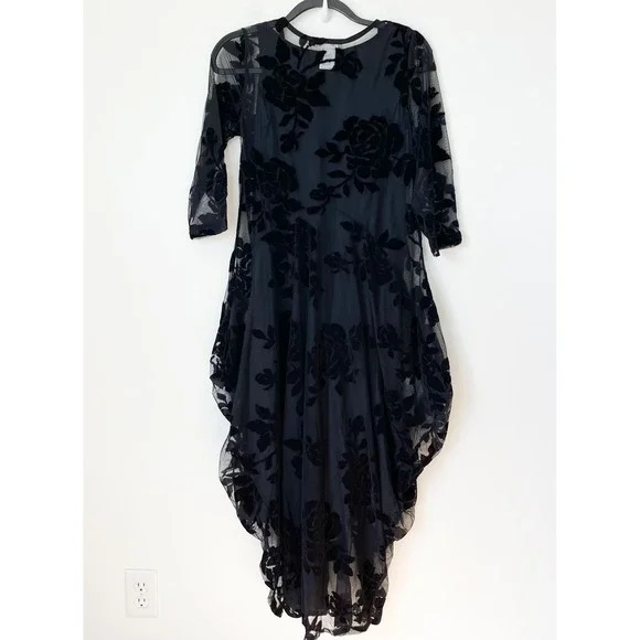 NEW Alembika After Dark Black Velvet Burnout Midi Dress Womens 8-10 - Picture 6 of 12